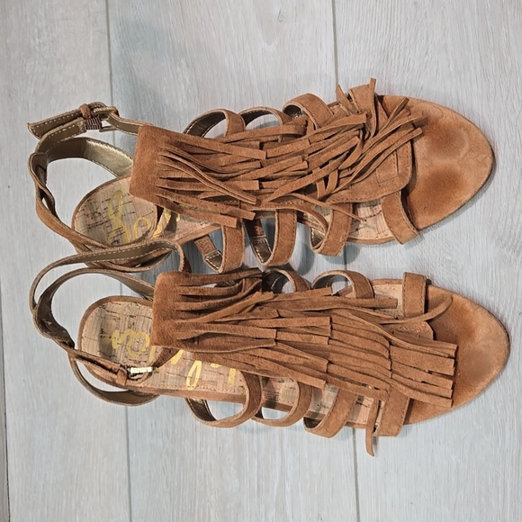 Sam Edelman Women Sandra Fringe Leather Wedge Sandals Shoes Sz 9 - Picture 3 of 11
